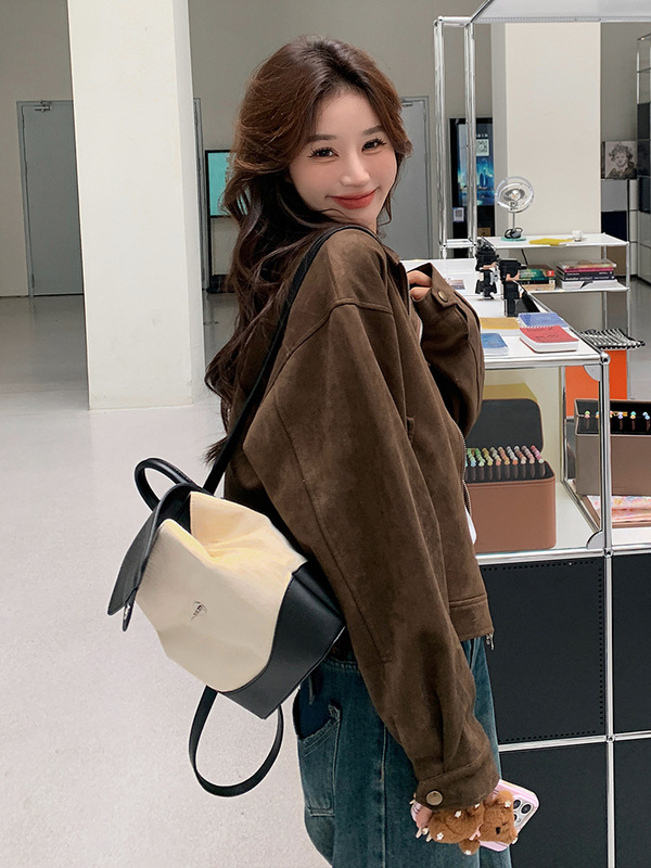 美拉德短款麂皮绒外套女春秋装美式复古慵懒chic又酷又飒皮衣夹克|undefined