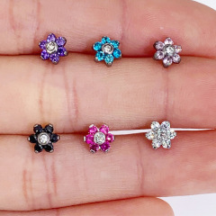 European and American cross-border AliExpress new product piercing M0.9mm tooth position flower zircon embedded nail leather piercing body head