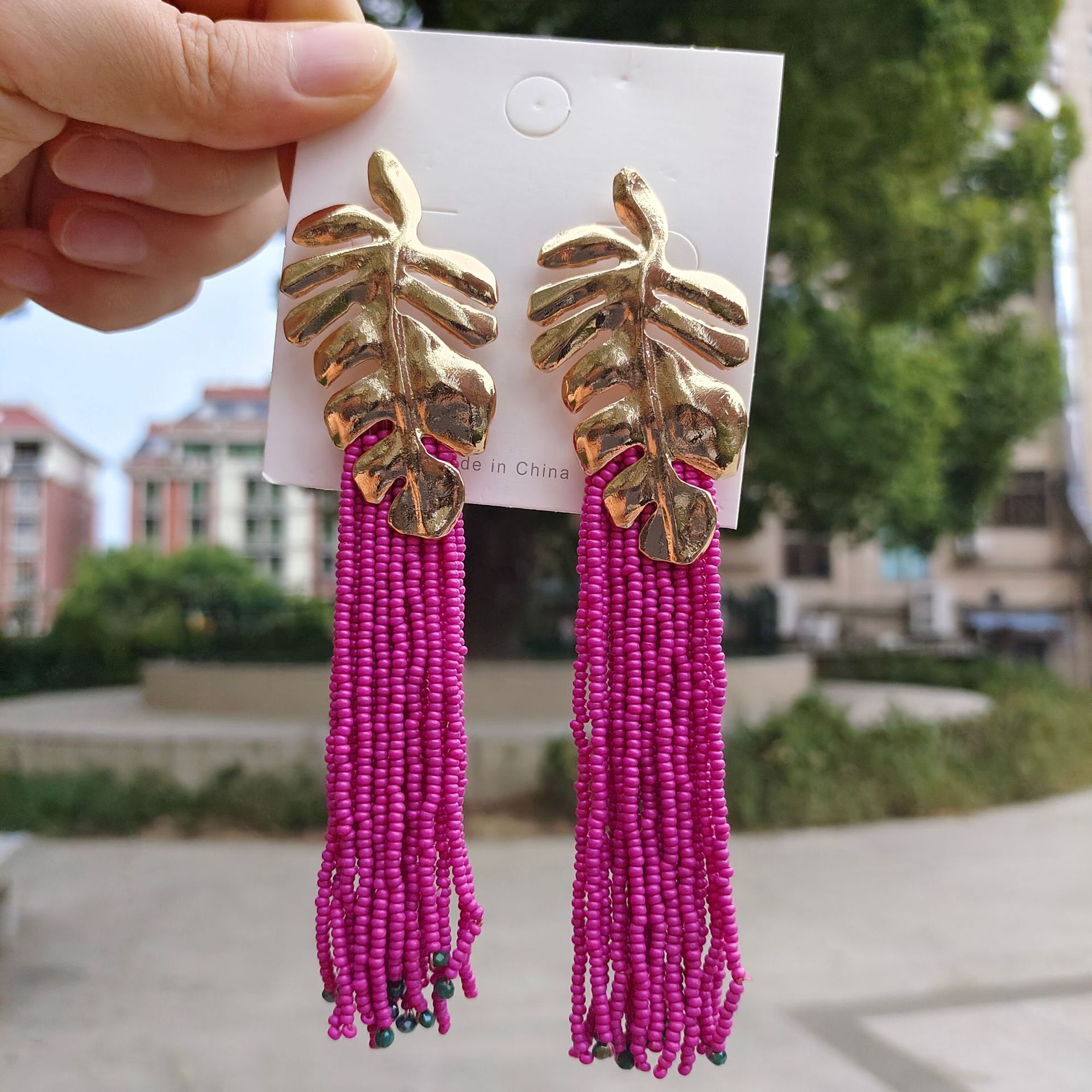 Fashion Leaf Resin Tassel Drop Earrings 1 Pair display picture 4