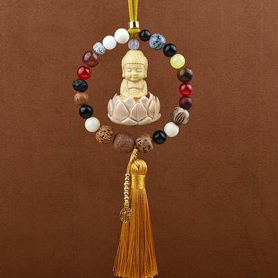 Car Hanging Ornament with Eighteen Seed Car hanging - eighteen-bodhi-seeds-little-buddha-yellow