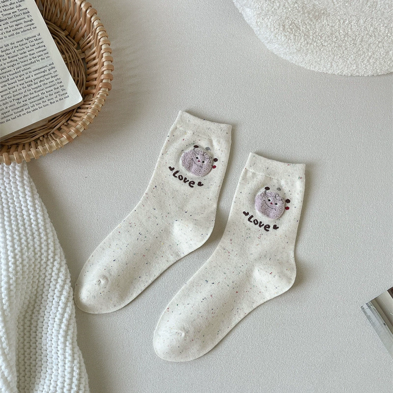 Хлопковые носки до колена в виде милого мультфильма, длинные носки, средняя длина