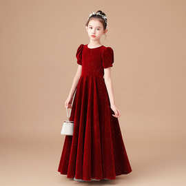 儿童晚礼服新泡泡袖显瘦钢琴表演礼服女童管弦乐团合唱朗诵演出服