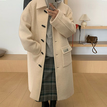 韩国东大门2025冬季新款休闲高级雪花全羊毛宽松长款毛呢大衣外套