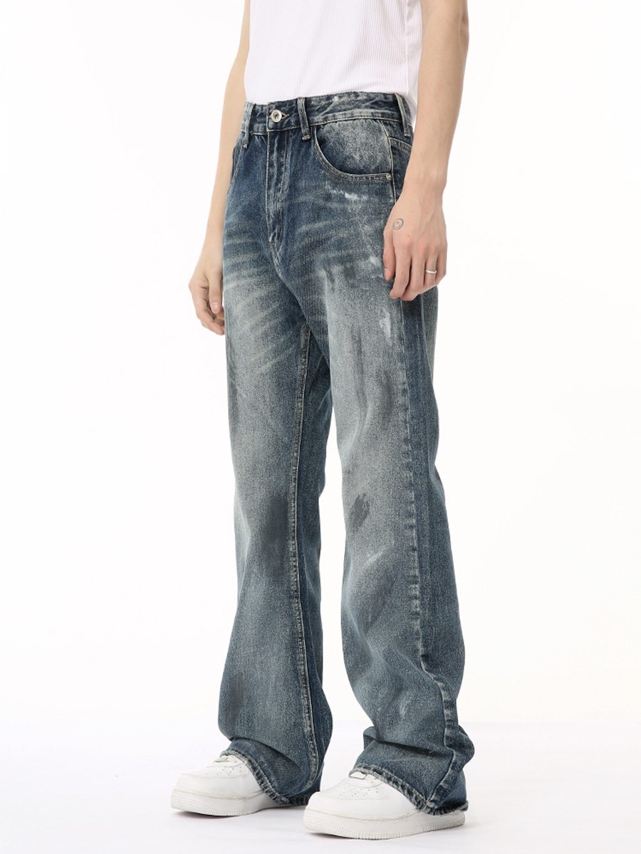 MTLCLOTHES Hombres| Retro americano hecho viejos colores de polvo personalidad de moda micro lavado jeans casuales moda