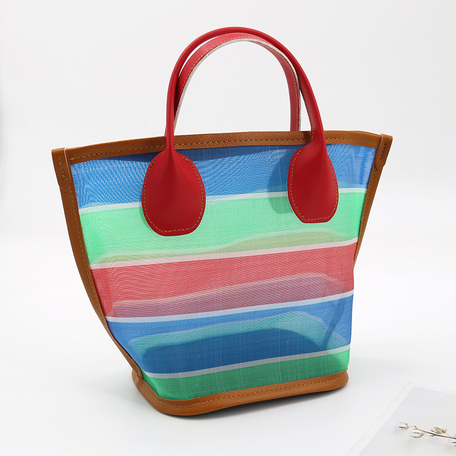 Bucket Bag Bags Type Casual, Holiday Occasion Nylon Material Women's Medium Nylon Stripe Basic Classic Style Hollow Bucket Open Bucket Bag