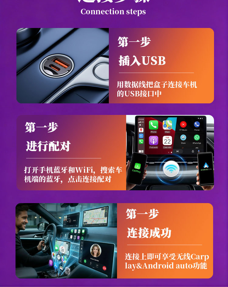 Cross-Border 2-in-1 Carplay Box Wired to Wireless Android Auto Adapter Car-Machine Connectivity Box