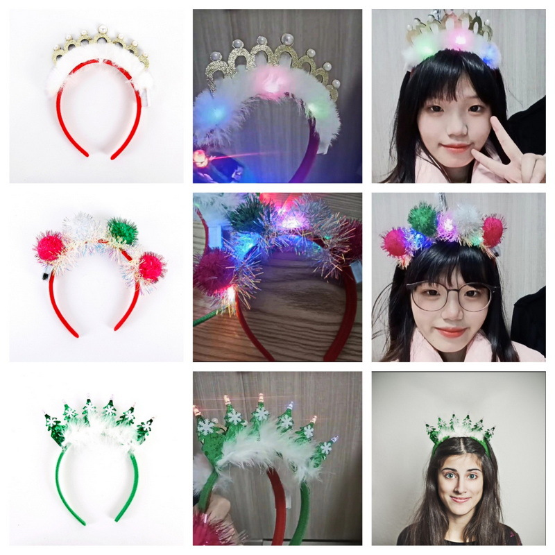 Amazon transfronterizo Navidad decoración de fiestas de cabello hebilla corona sombrero árbol de Navidad bola de oro brillante banda de cabeza