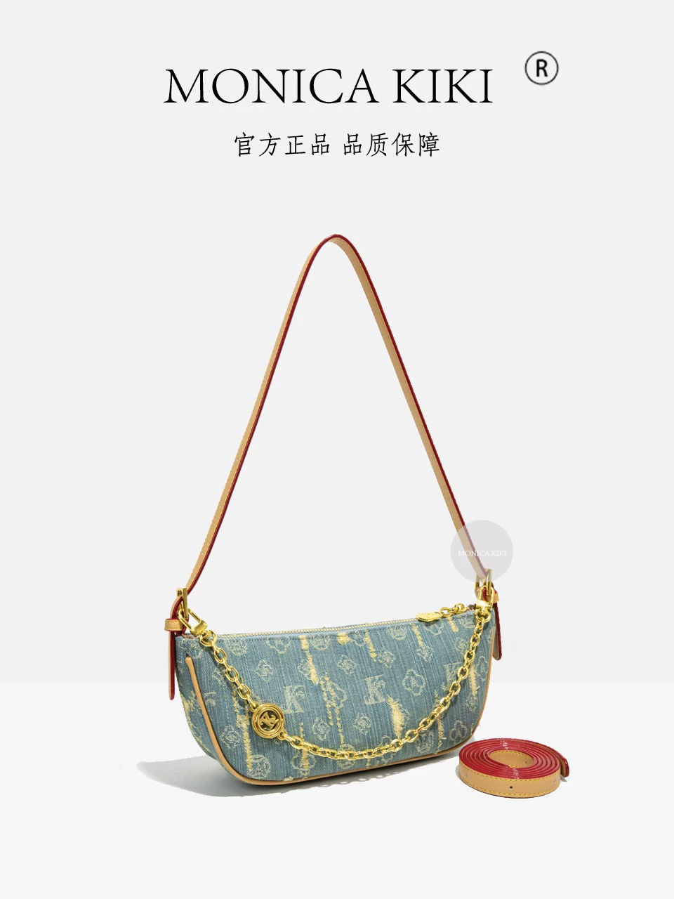 莫妮卡奇奇 Denim retro one-shoulder bag, shoulder bag, french style, high-quality style