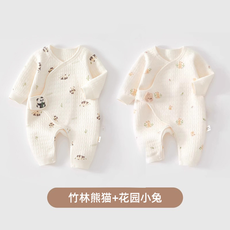 婧麒新生婴儿衣服秋冬季纯棉初生宝宝保暖连体衣夹棉小月龄和尚服|undefined