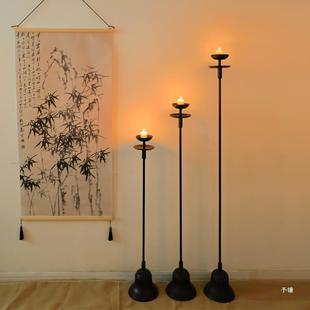 Vintage Cast Iron Candle Holder Ornament, Antique-Style Wrought Iron Oil Lamp, Folk Zen Tea Room Lamp, Wabi-Sabi Floor Lamp