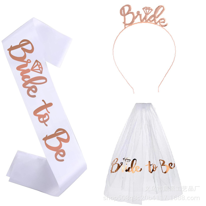 Cross-border European and American Bride Party Bride Shoulder Strap Veil suit Metal Letter Headband Rose Gold Head Buckle