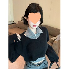 学院风Polo领毛衣女秋冬针织衫短款上衣叠穿吊带背心两件套百搭