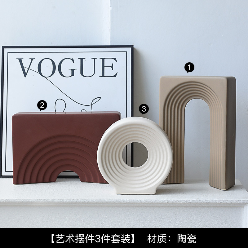 Morandi moderno vasos de cerámica estriados decoración de estudio sala de estar flor geométrica decoración de sala de alojamiento modelo