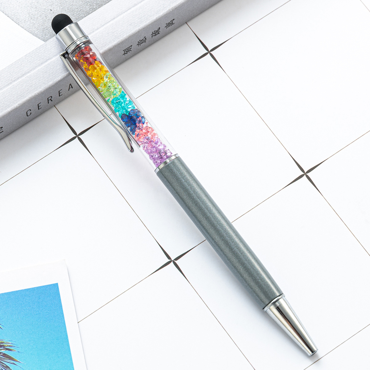 Corea del Sur creativo nuevo arco iris negro lápiz táctil lápiz táctil con pantalla de capacitancia para teléfonos móviles escritos a mano en stock