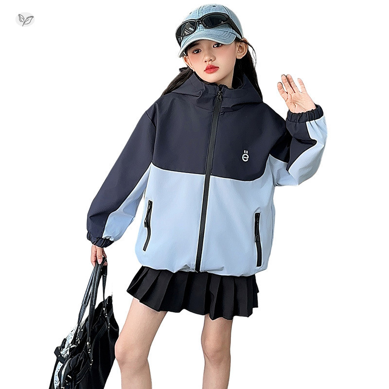女童冲锋衣2025秋季新款中大童刺绣夹克衫连帽开衫休闲登山服春秋|undefined