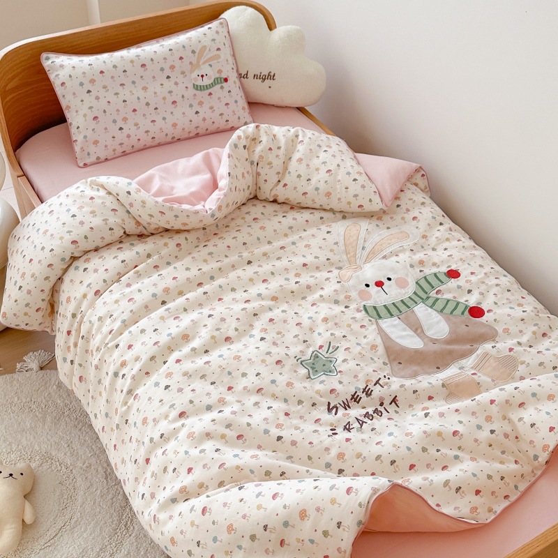 Kindergarten Quilt Double-Layer Gauze Three-Piece Set for Nap, Pure Cotton Small Quilt, Kidsren's Baby Bedding Six-Piece Set