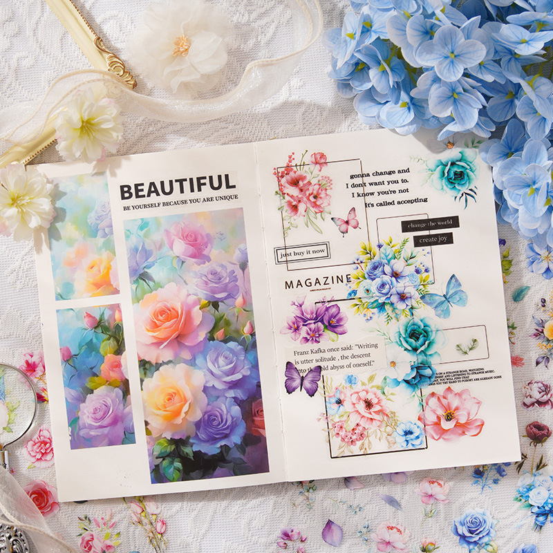 Banye Flower Building Transparente Impermeable Pet Sticker Libro de pegatinas de diario de cuenta manual de bricolaje Libro de pegatinas de paisaje de flores transfronterizas