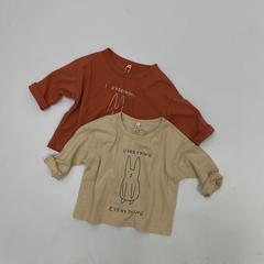 Children's cotton and linen undershirt spring children's cute little rabbit cartoon long-sleeved T-shirt fashionable hooded shirt 