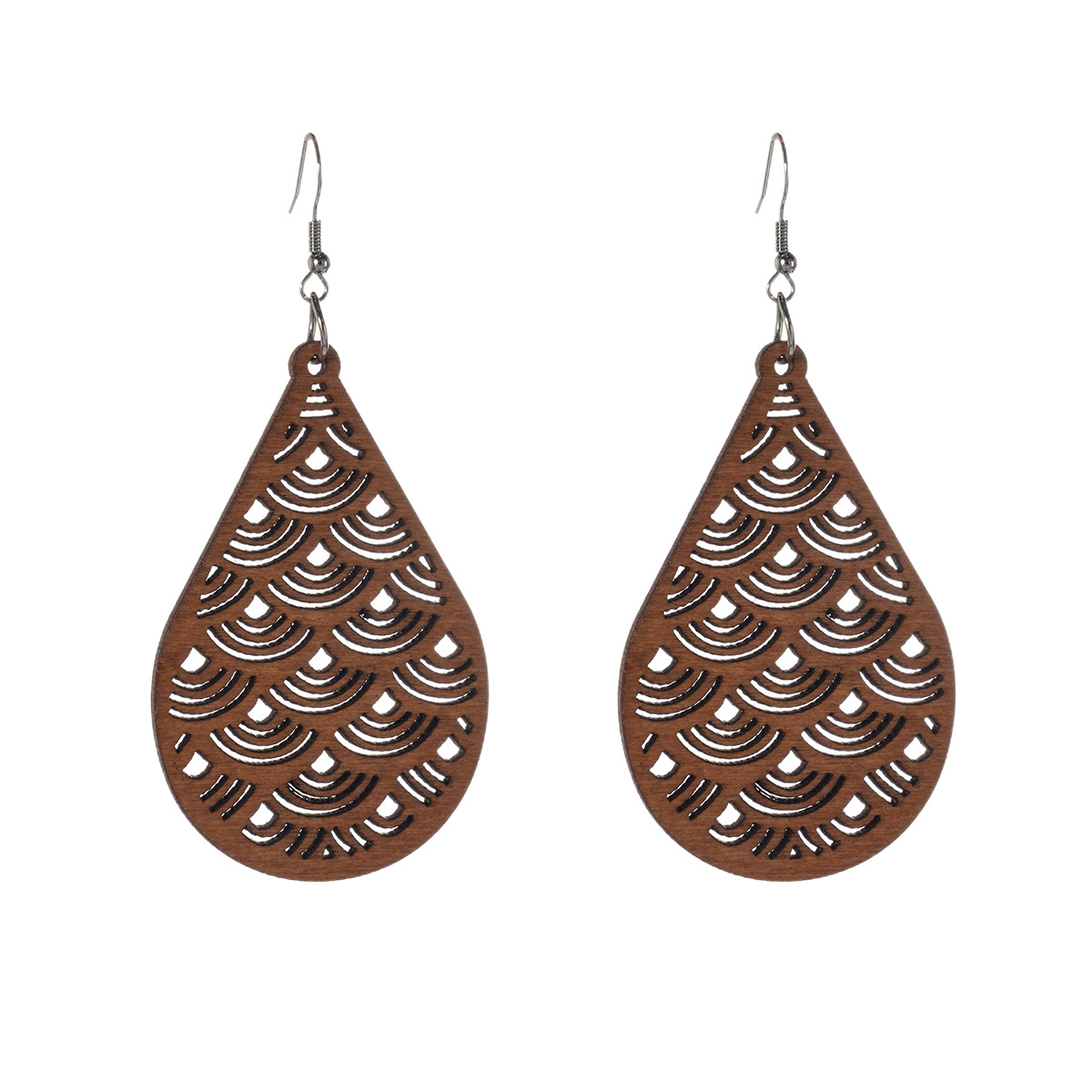 Retro wooden geometric fashionable earrings drop-shaped