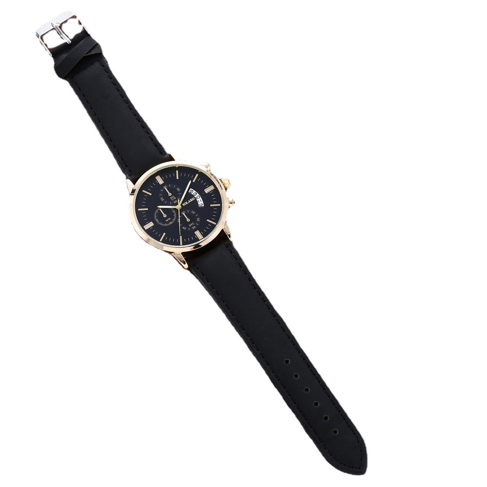 Herren Neue Freizeit Trend Business Urlaub Drei Augen Kalender Gürtel Quarzuhr + armband (2 teile/satz)_voghion.com