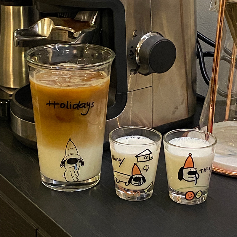 日式烧酒杯 卡通呆萌流鼻涕小狗玻璃杯小酒杯果汁情侣杯礼物套装