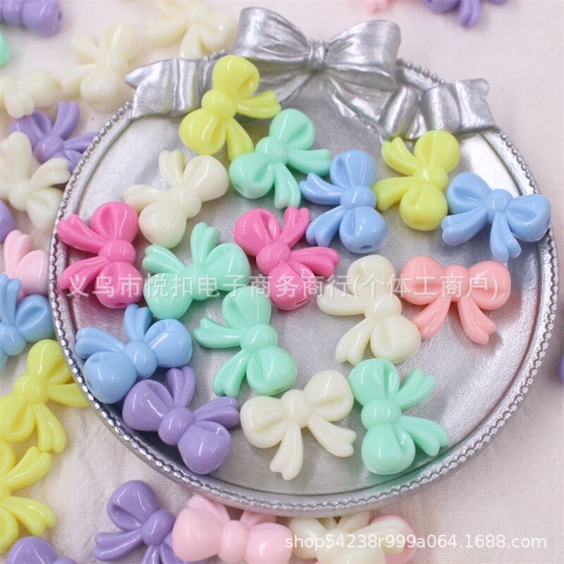 Macaron-Colored Small Bow Straight-Hole Loose Beads DIY Phone Chain Beading Material Accessories Jelly Color Cute and Fun