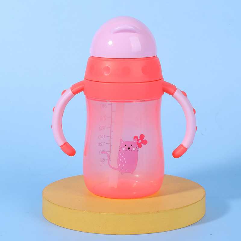 Taza de agua para niños de gran capacidad 270ml taza de cubierta deslizante con mango taza de bebida directa taza de paja de agua potable a prueba de goteo para bebés