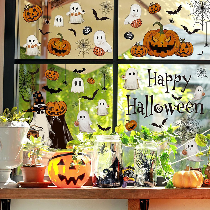 新しいハロウィンウィンドウステッカーカボチャリビングルームガラス窓装飾ステッカーpvc静電ステッカーゴーストハロウィン|undefined