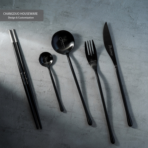 Industrial style black stainless steel Chinese and Western tableware spoon spoon instant noodles fork steak knife chopsticks dessert coffee spoon