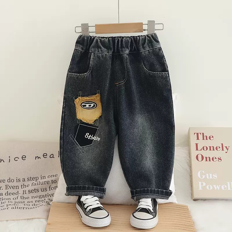 男童裤子春秋款2025新款儿童一体牛仔裤宝宝春季休闲长裤