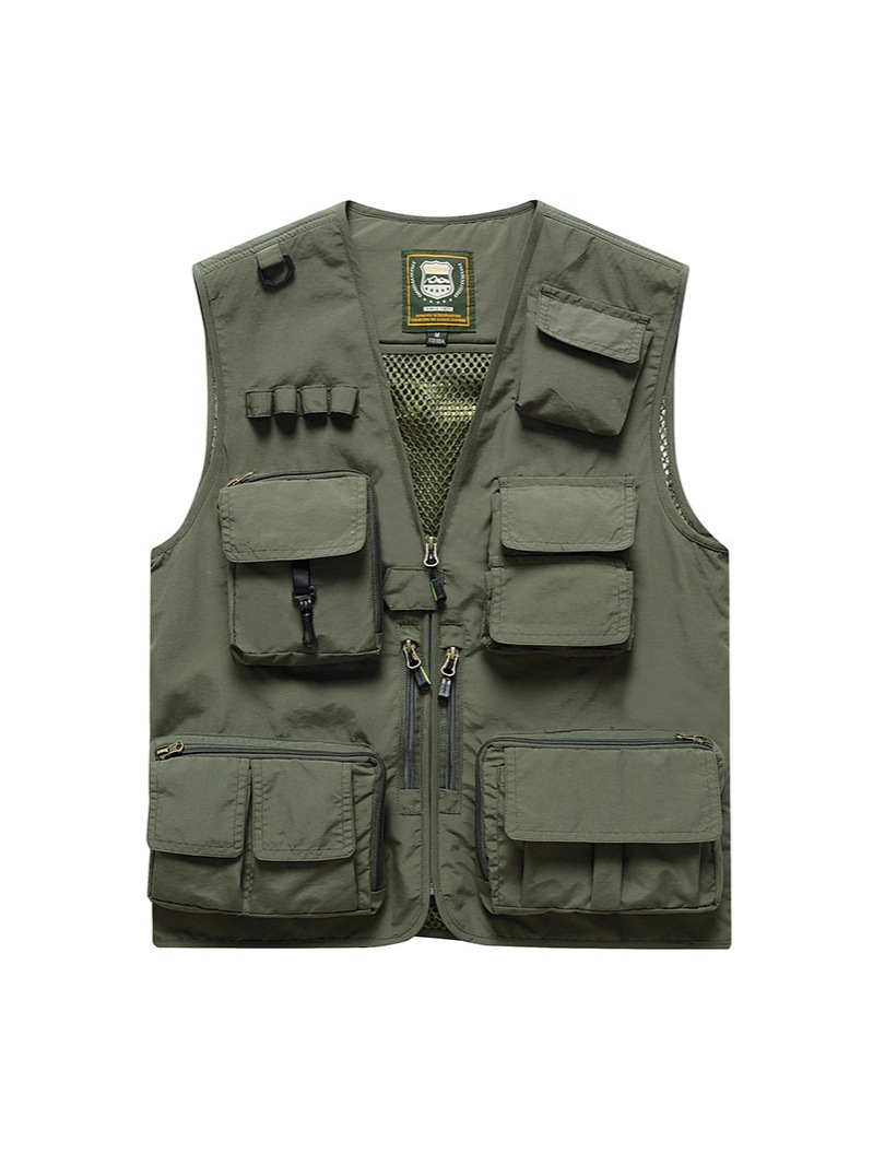 Chaleco de herramientas de bolsillo masculino equipo delgado al aire libre chaleco transpirable de hombro deportivo de tamaño grande se puede imprimir LOGO