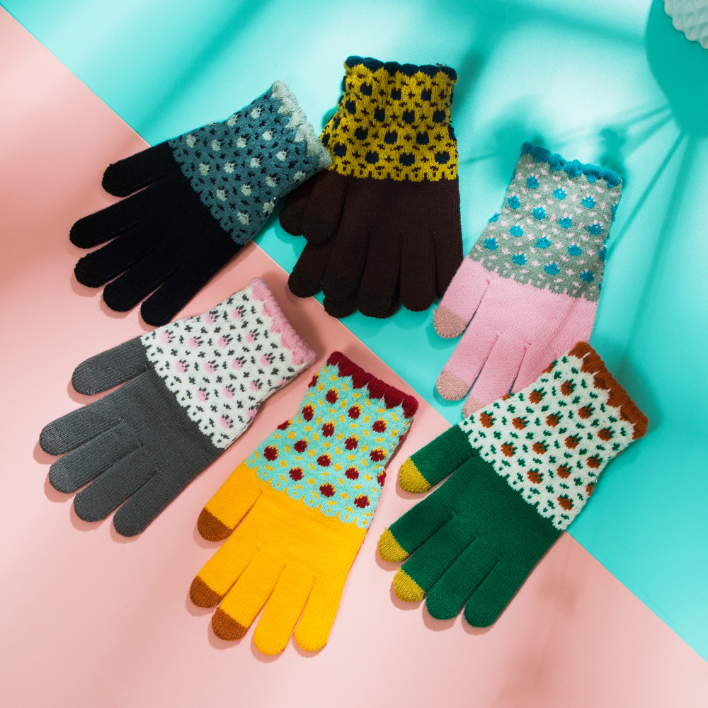 60g Weight Cotton Material Solid Color Pattern Unisex Gender Grey, Pink, Green, Yellow Color One Size Size Gloves Female Winter Fleece-lined Warm-keeping And Cold-proof Touch Screen Gloves Cute Fashion Net Red Wind Student Five Finger Riding Gloves 12