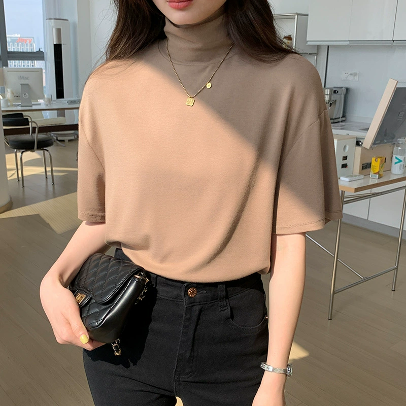 Однотонная футболка с рукавами пять четвертей для женщин, весна 2023, новая многослойная рубашка с внутренним слоем, свободный утягивающий топ с короткими рукавами