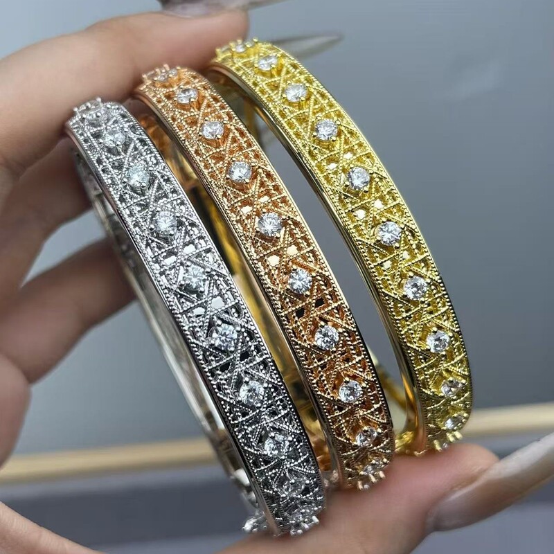 Dijia High-End Palace-Style Retro Ivy Pattern Geometric Woven Design Full Diamond Bracelet with Exquisite Craftsmanship and a Sense of Sophistication
