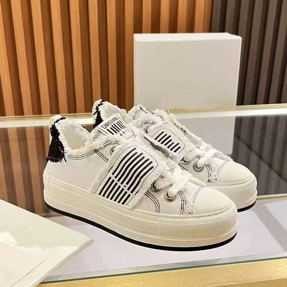 Women's 2025 New D Brand Embroidered Canvas Shoes Thick Sole Height Increasing Casual Sneakers Fashion Letter_voghion.com