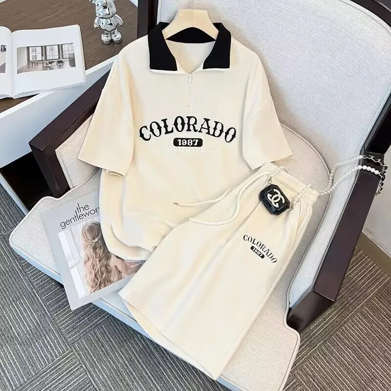 Waffle POLO Sportswear Suit Women's Summer 2023 Casual Design Niche Short-sleeved Shorts Two-piece Set