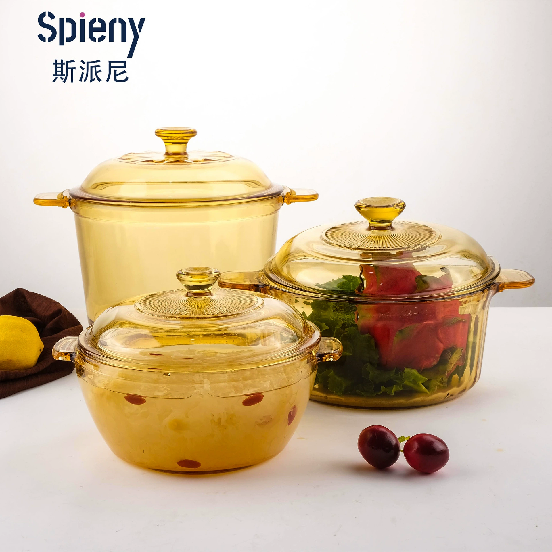 Испанская стеклянная чаша из высококачественного боросиликатного янтарного стекла с крышкой, прозрачная и эстетичная, подходит для домашнего использования, безопасна для микроволновой печи и устойчива к высоким температурам.