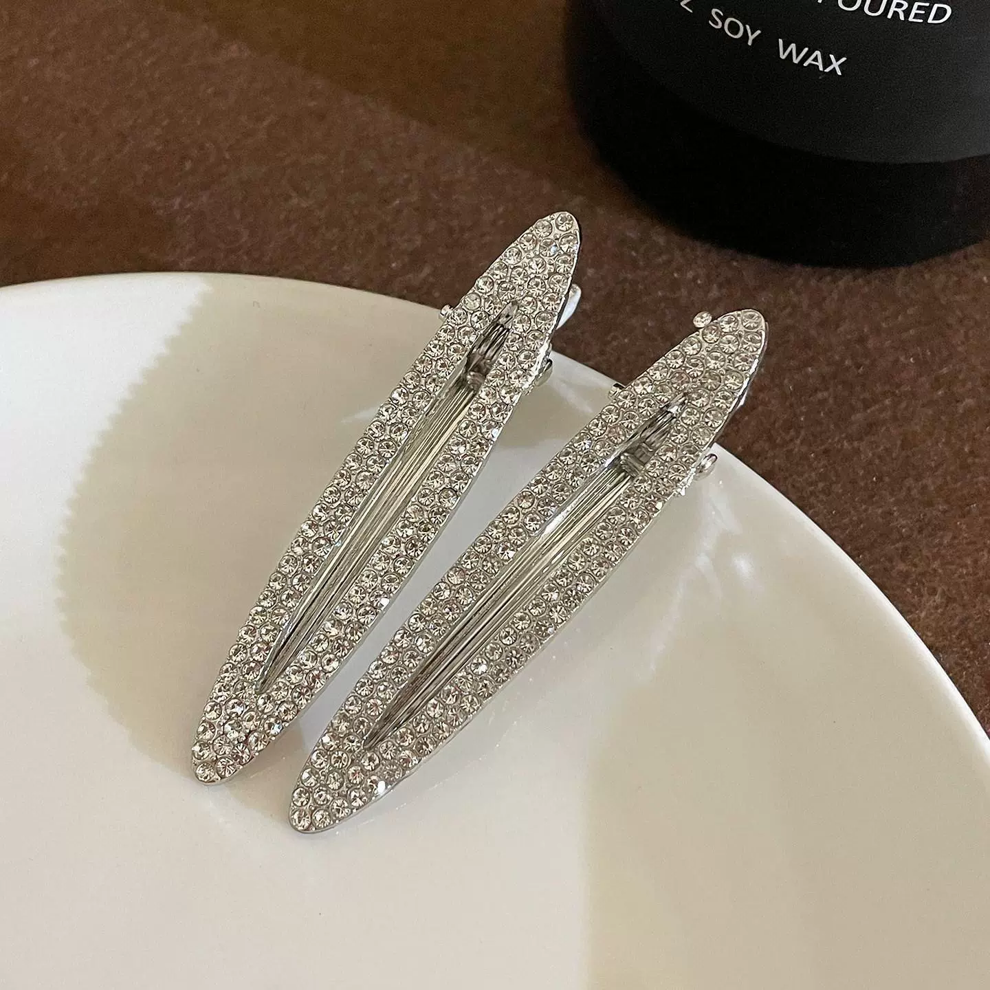 韩系千金风超闪水钻发夹女高级感侧边刘海夹前额长椭圆一字夹发卡