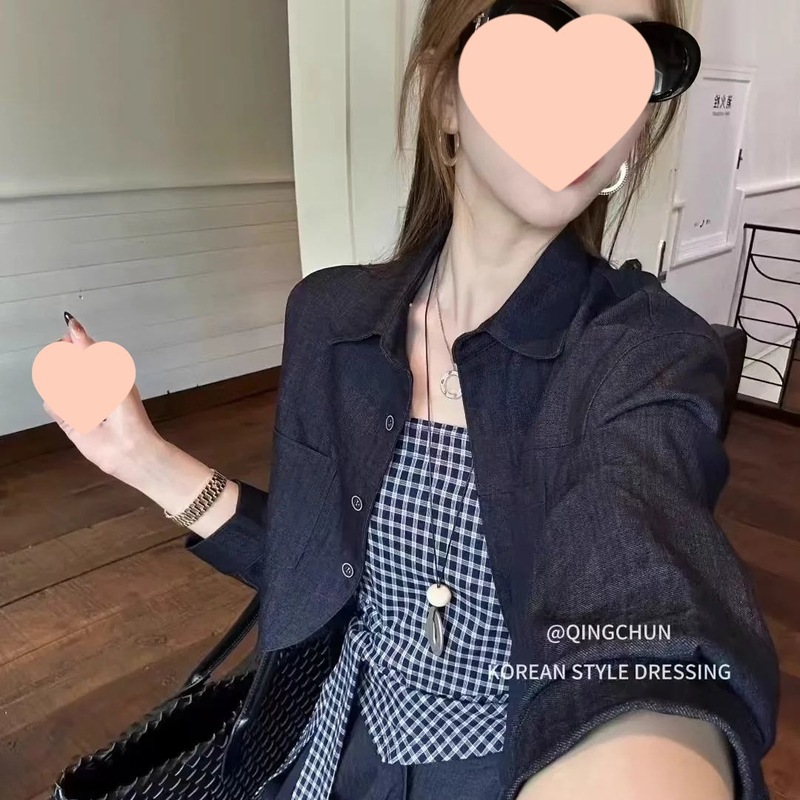 韩系格子吊带时尚套装女2025秋装新款一整套穿搭阔腿裤开衫三件套|undefined