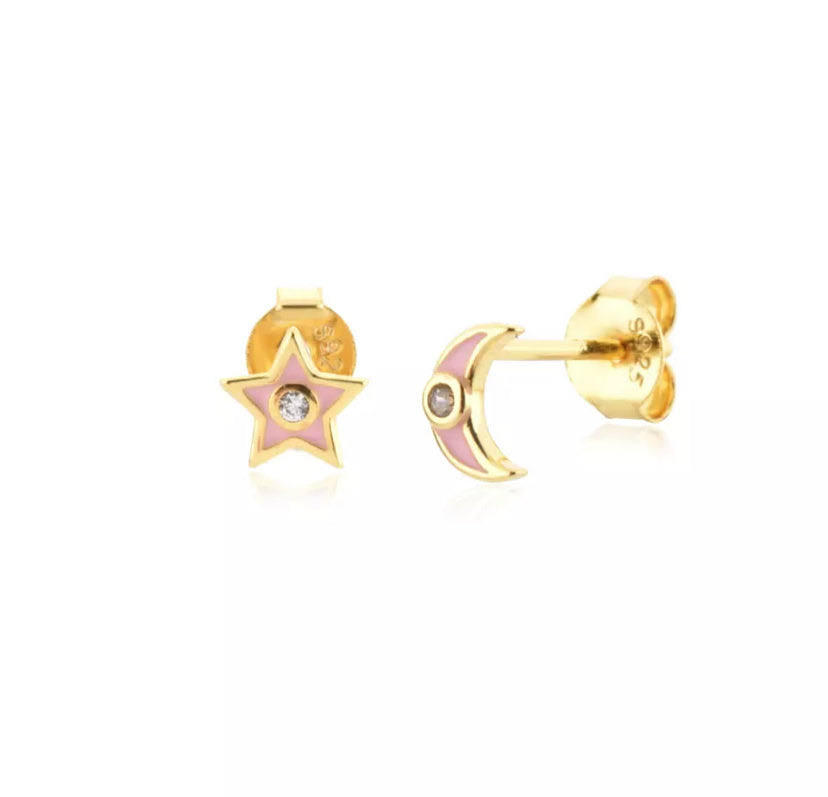 1 Pair Casual Commute Star Moon Asymmetrical Epoxy Inlay Copper Zircon Ear Studs display picture 4