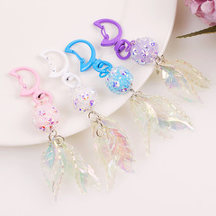 Sweet Korean-style water diamond round bead keychain, colored leaf pendant, purse small gift, car accessories, diamond pendant