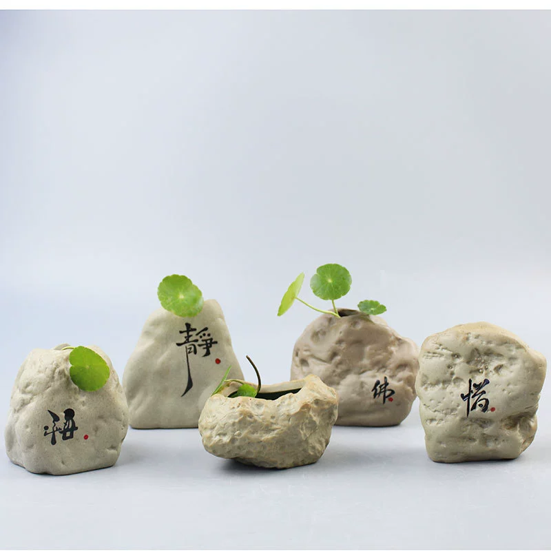Большой керамогранит искусственный камень цветочное устройство гидропонное зеленое растение маленький держатель для цветов китайский Ретро дзен чайный столик керамические украшения