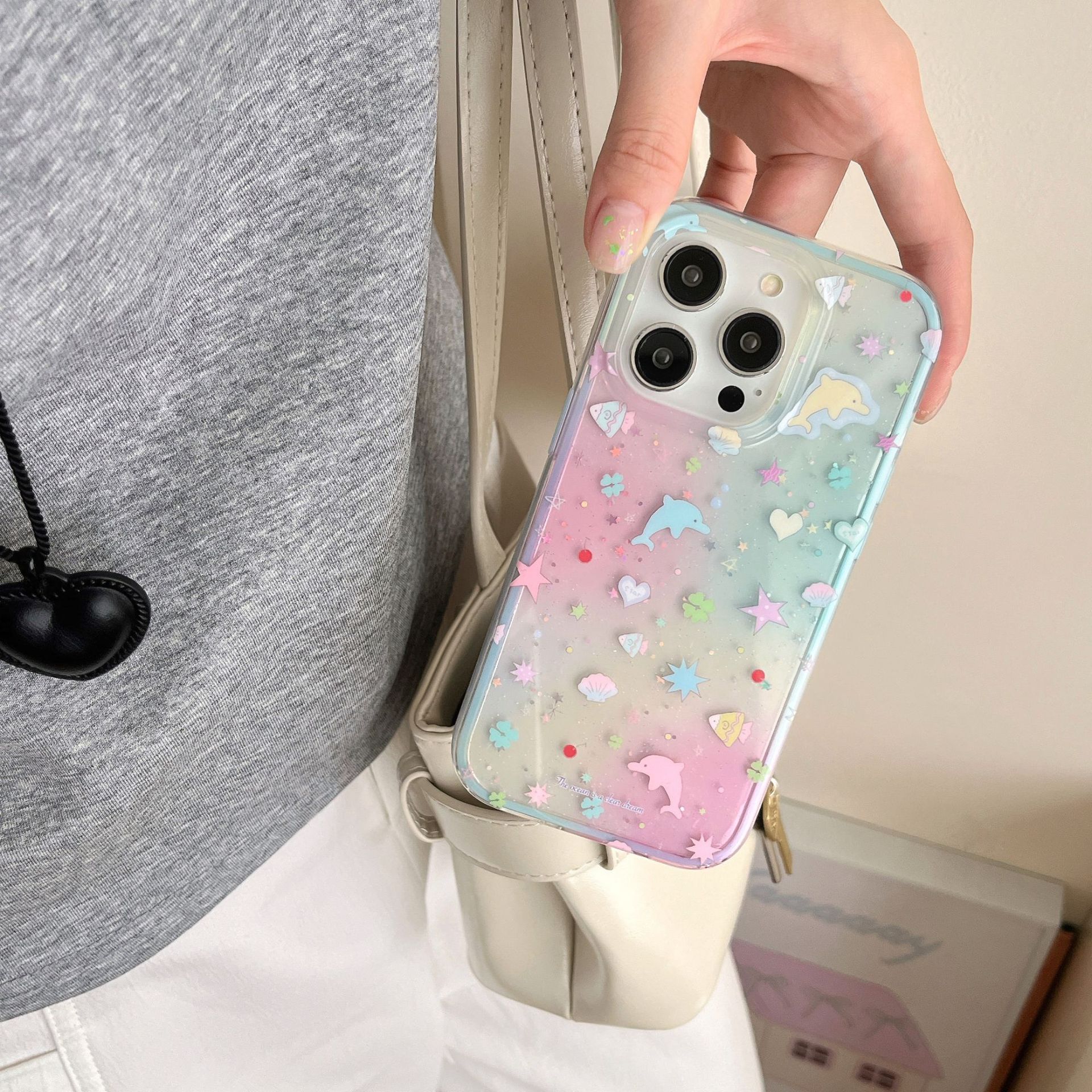 Color florido degradado Blue Dolphin para Apple 15ProMax funda para teléfono móvil 16Pro nicho 14/13 nuevo 13