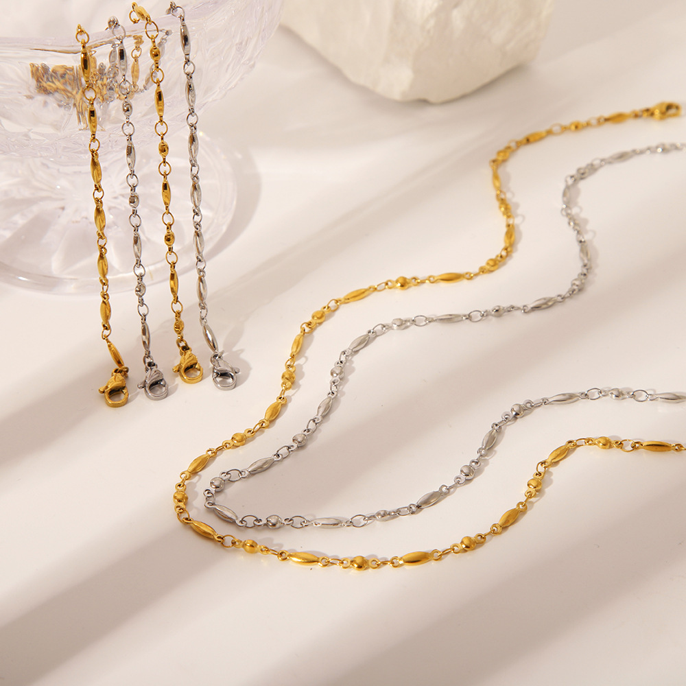 Exclusividad transfronteriza para INS Minimalista Cadena de semillas de melón de 18 quilates Collar de todo fósforo Conjunto de pulsera Fábrica de joyas al por mayor