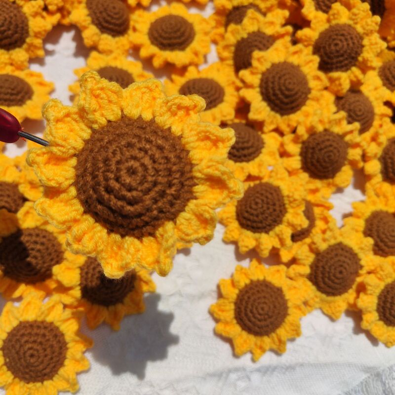 完成品卸売手作りウールかぎ針編み永遠の花ひまわりヘッド模擬花束ギフトアクセサリー半完成品|undefined
