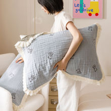 韩式花边枕巾全棉四层纱布纯棉双层防滑单品防头油枕头垫巾一对装