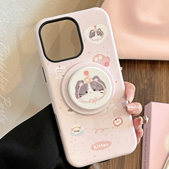 可爱粉猫咪磁吸支架苹果iPhone16适用17菲林手机壳15promax韩系14