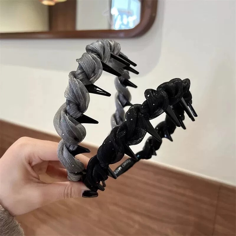 網紗のしわのビーズの波のカチューシャの女性2025新型の歯の櫛のカチューシャの高い頭の頂の外はカチューシャの頭飾りをつけます。|undefined