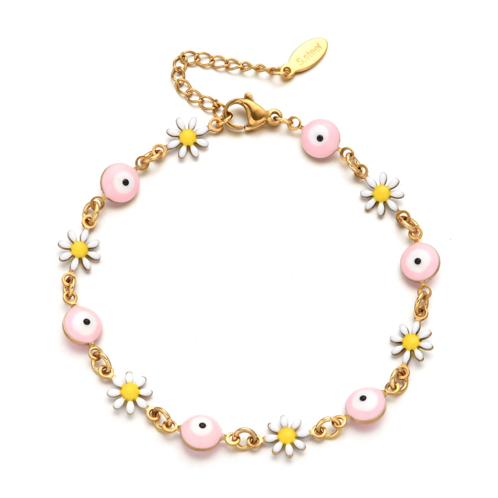 13g Weight Bracelets Classification 1 Piece Quantity Daily Occasion Stainless Steel Material Devil'S Eye, Flower Pattern Women's Gender Enamel Design Cute Style Cute Devil's Eye Flower Stainless Steel Enamel Bracelets 4