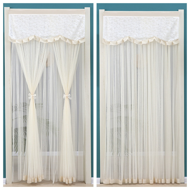 Double-Layer French-Style Gauze Curtain, No-Drill Door Curtain, Short Curtain, Window Curtain, Telescopic Rod, Partition, Magic Tape Fabric Mosquito Net